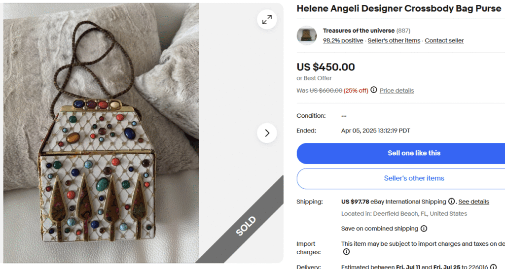 Helene Angeli Designer Vintage Purse with Stones