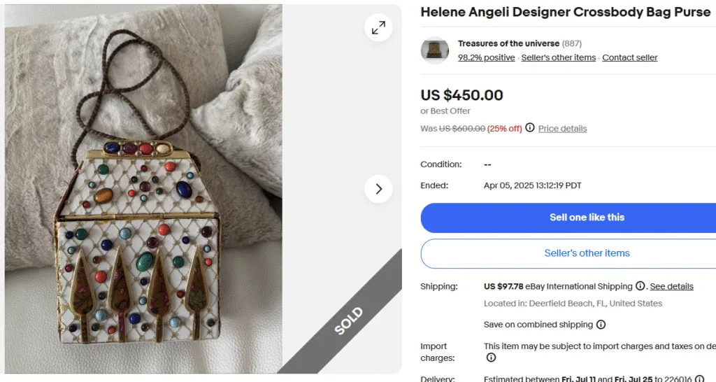 Helene Angeli Designer Vintage Purse with Stones