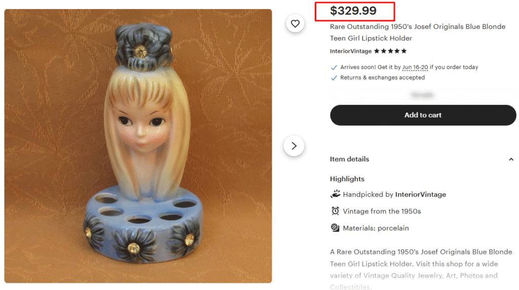 Josef Originals Blue Blonde Teen Girl Lipstick Holder