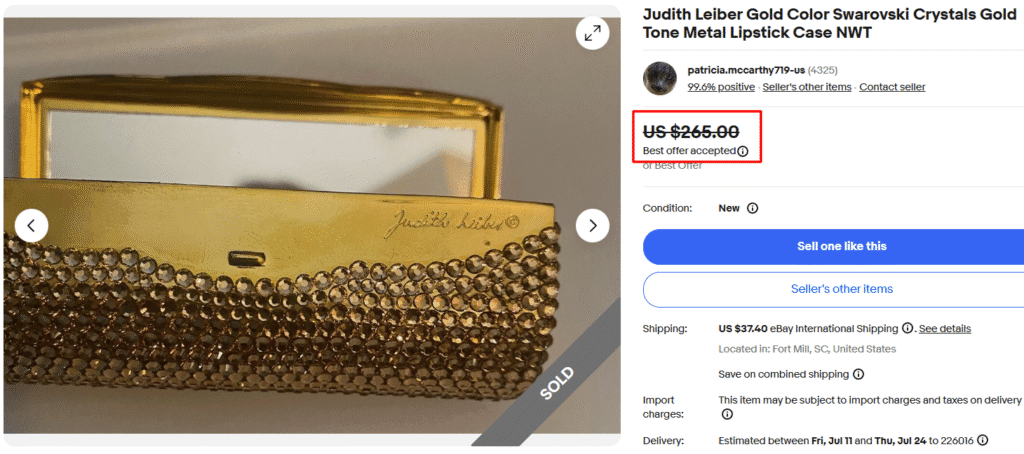 Judith Leiber Golden Lipstick Case with Swarovski Crystals