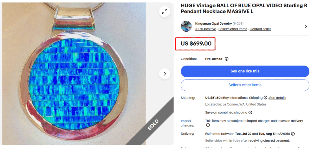 Large Ball of Blue Opal Sterling Necklace Pendant