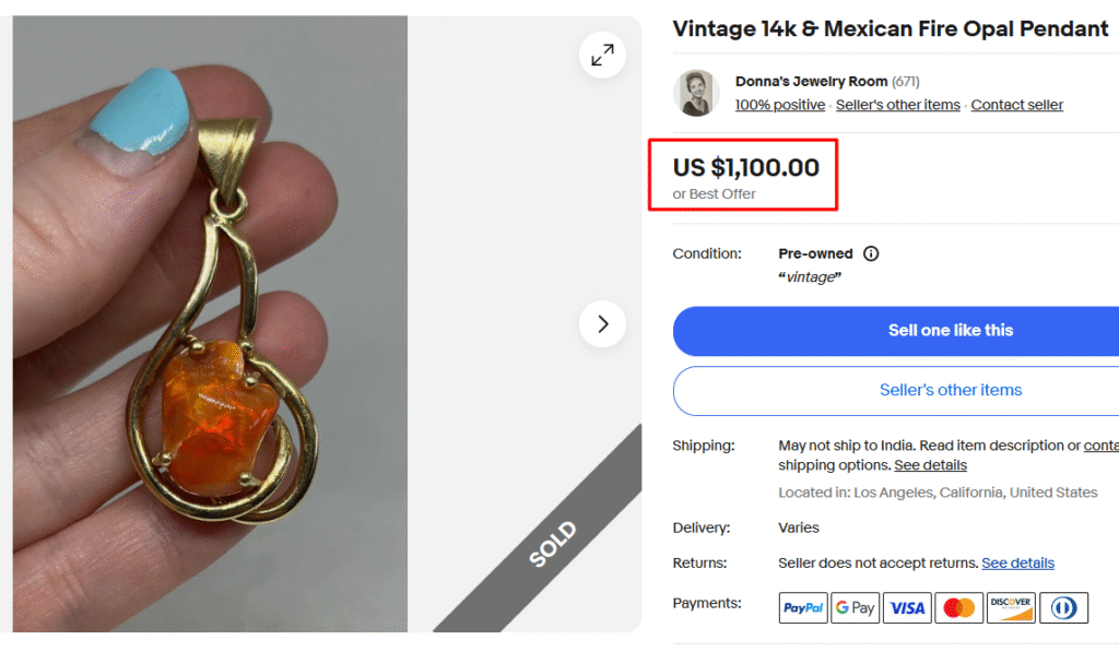 Mexican Fire Opal Gold Pendant
