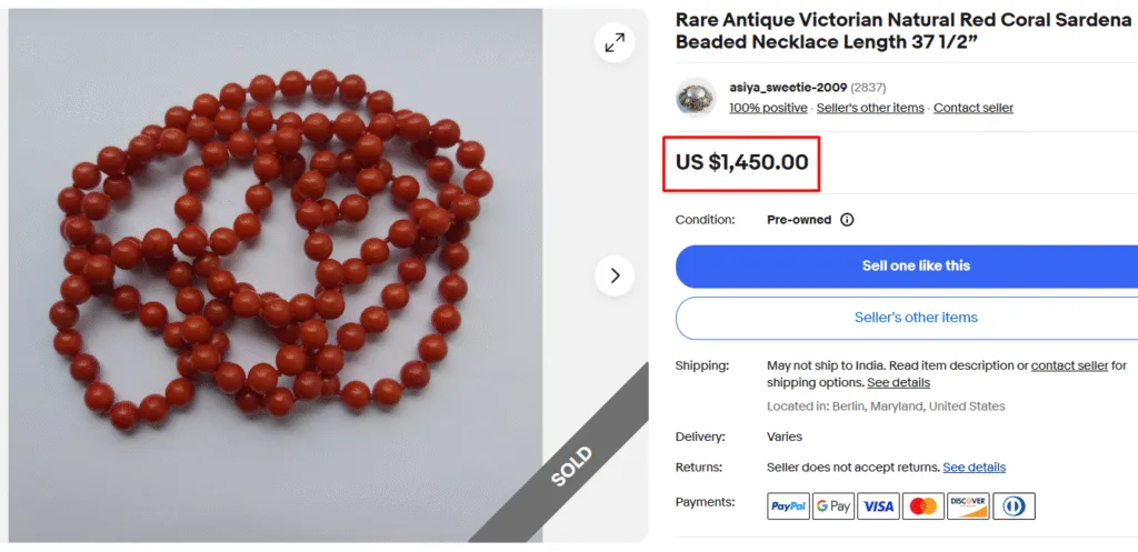 Natural Red Coral Sardena Beaded Necklace