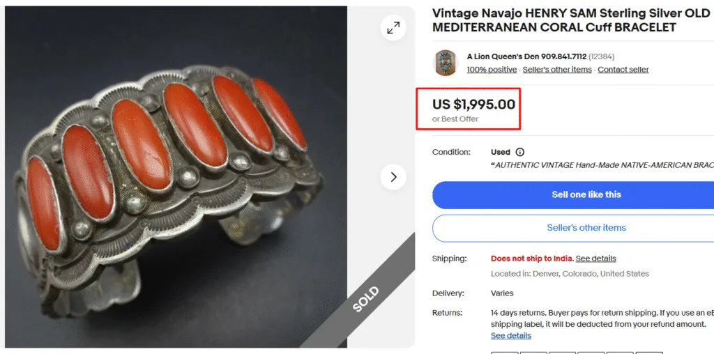 Navajo Henry Sam Sterling Mediterranean Coral Bracelet