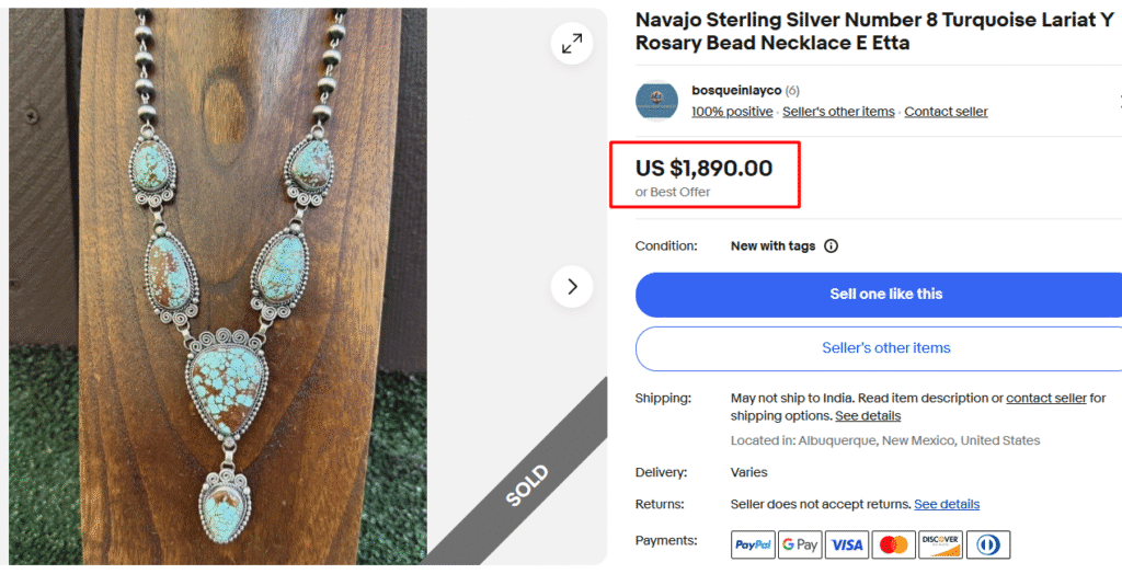 Navajo Sterling Number 8 Turquoise Lariat Y Rosary Bead Necklace