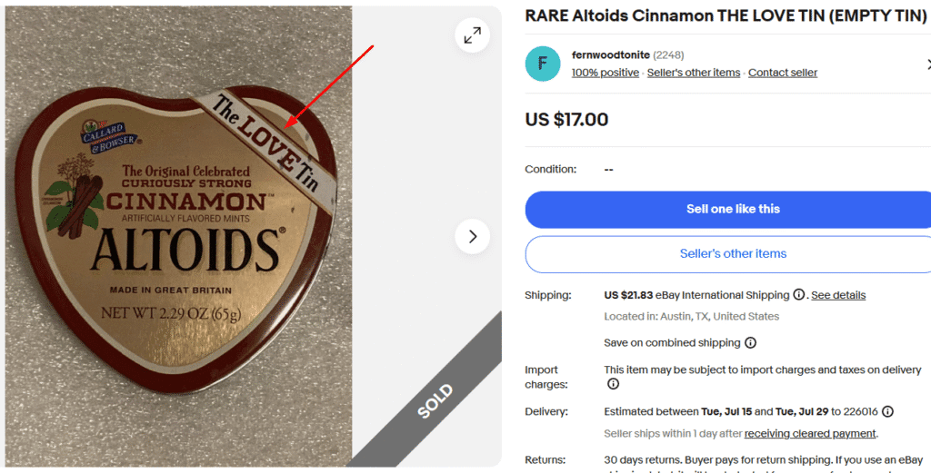 Rare Altoids Cinnamon The Love Tin