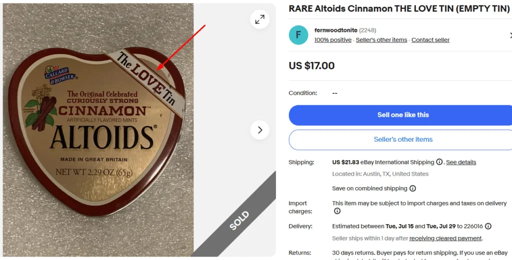 Rare Altoids Cinnamon The Love Tin