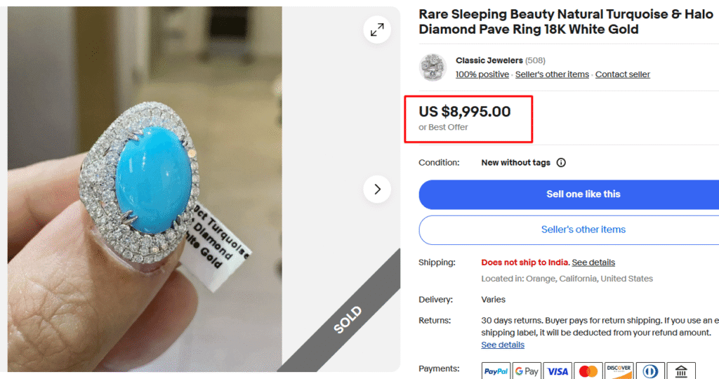 Rare Sleeping Beauty Turquoise & Halo Diamond White Gold Ring