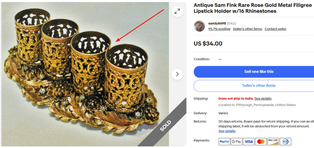 Sam Fink Filigree Gold Lipstick Holder