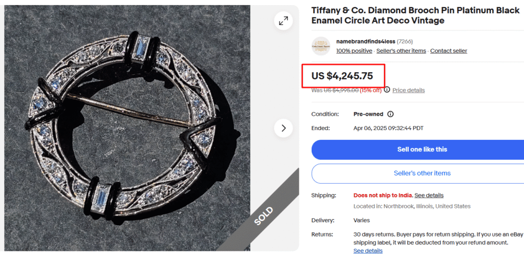 Tiffany & Co. Diamond Black Enamel Brooch