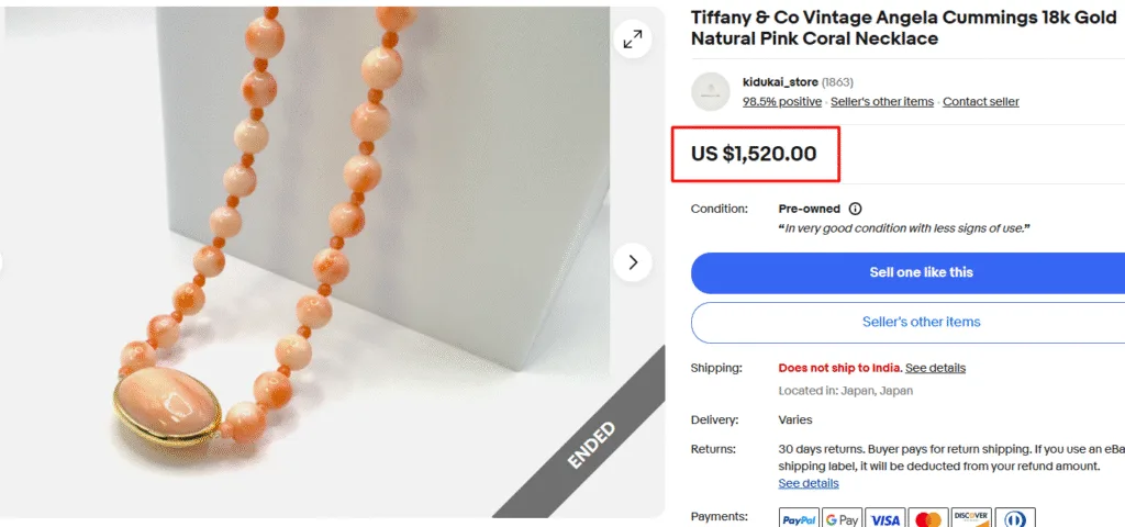Tiffany & Co. Gold & Light Pink Coral Necklace