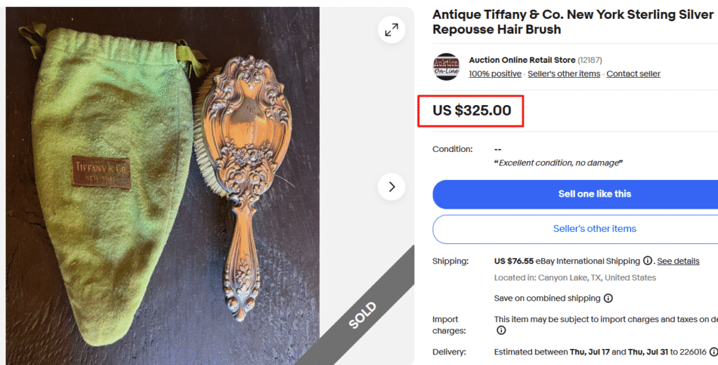Tiffany & Co. Sterling Silver Repousse Hairbrush