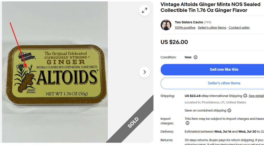Vintage Altoids Ginger Mint Tin