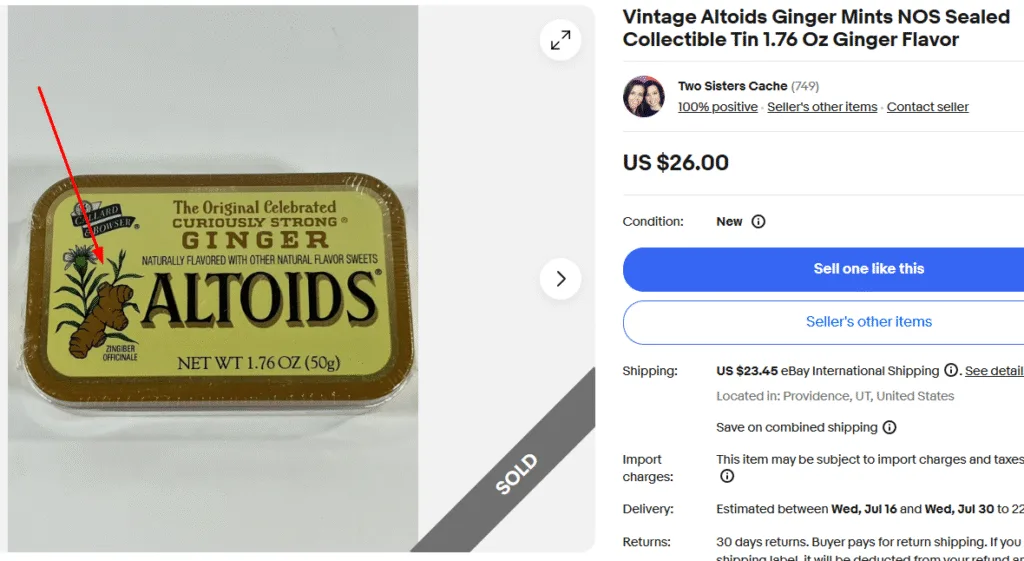Vintage Altoids Ginger Mint Tin