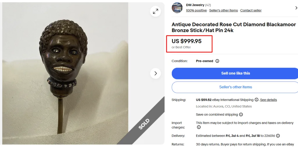 Vintage Blackamoor Bronze Diamond Stick/Hat Pin