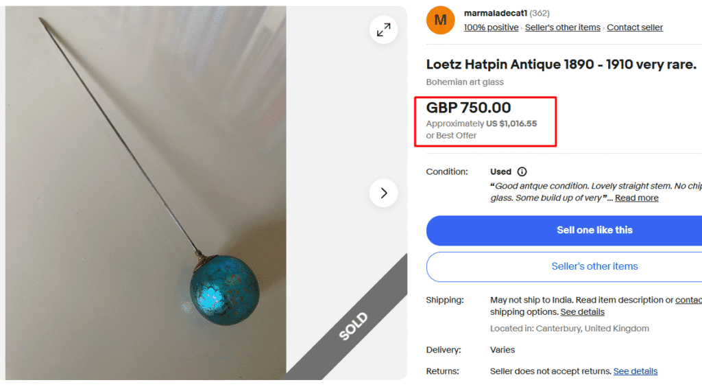 Vintage Loetz Hat Pin