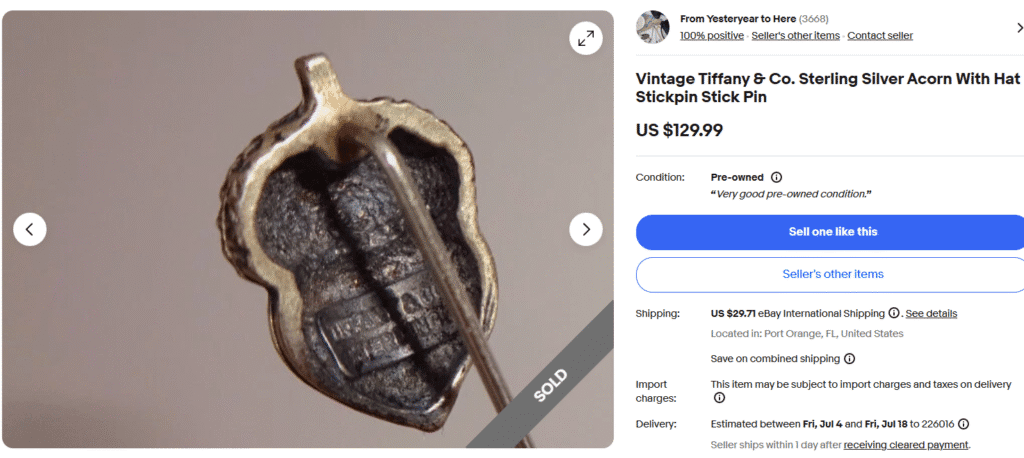 Vintage Tiffany Hat Pin Marking
