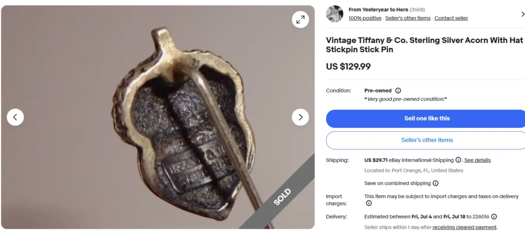 Vintage Tiffany Hat Pin Marking