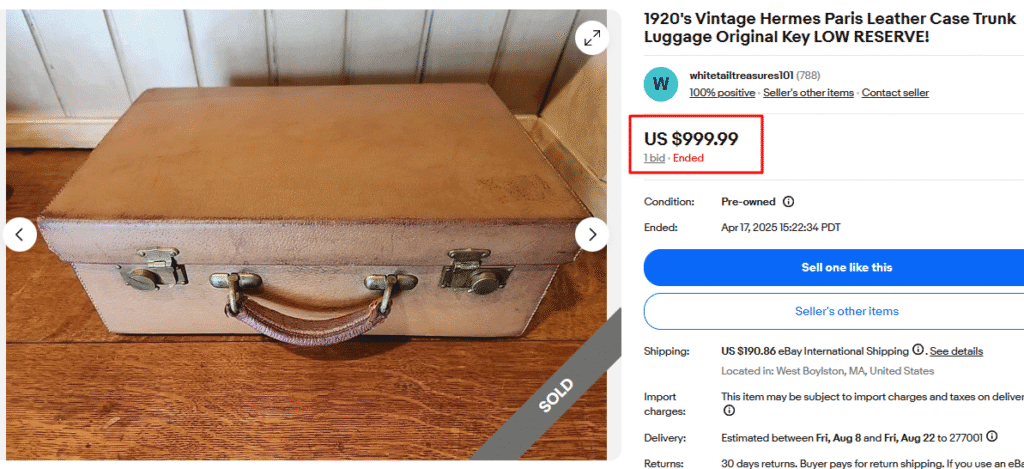 1920s Vintage Hermes Paris Leather Trunk Suitcase