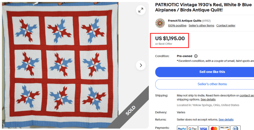 1930s Vintage Patriotic Handmade Quilt