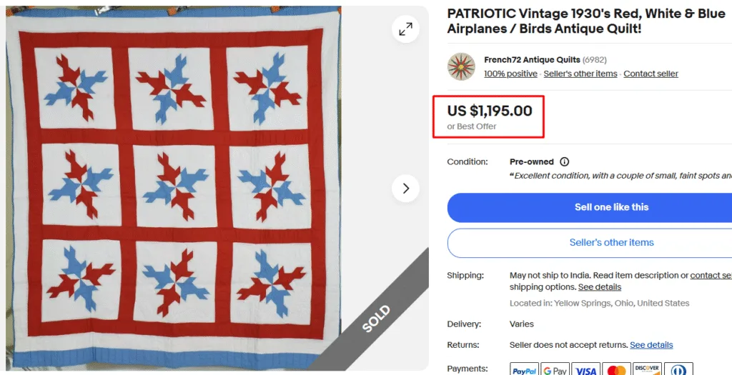 1930s Vintage Patriotic Handmade Quilt