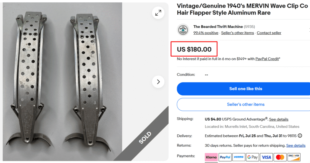 1940s Mervin Wave Aluminum Hair Clip