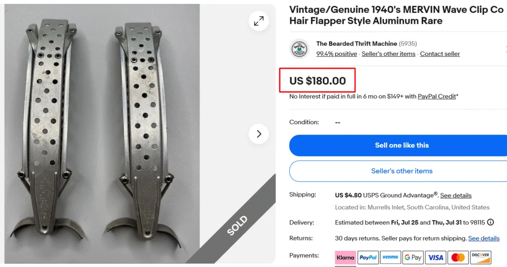 1940s Mervin Wave Aluminum Hair Clip