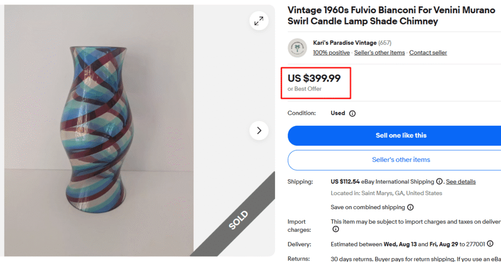 1960s Fulvio Bianconi For Venini Swirl Lamp Shade