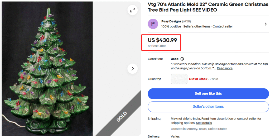 1970s Atlantic Ceramic Christmas Tree