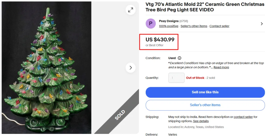1970s Atlantic Ceramic Christmas Tree