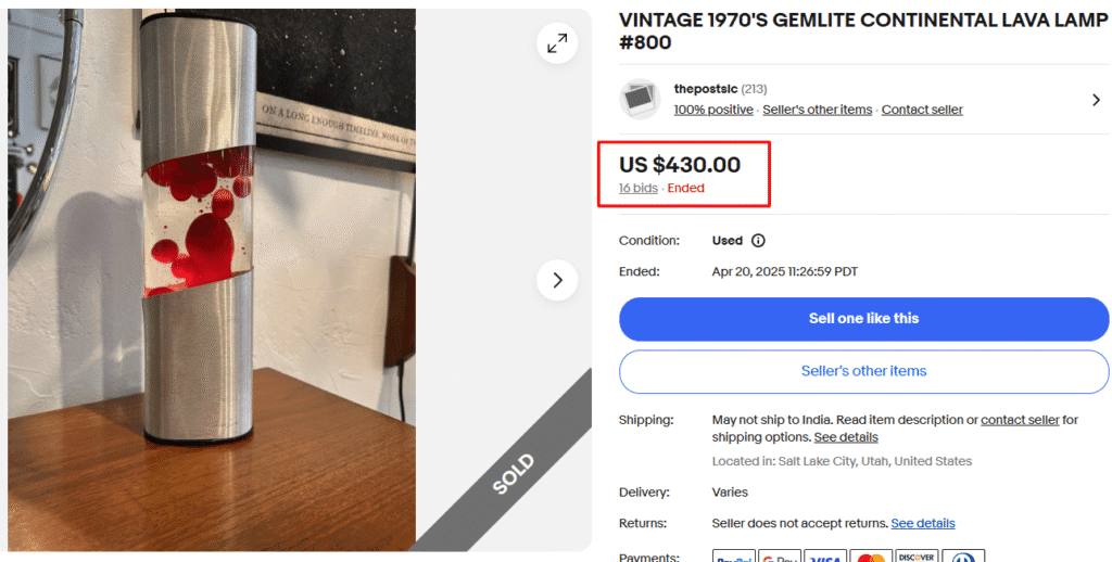 1970s Gemlite Continental Lava Lamp