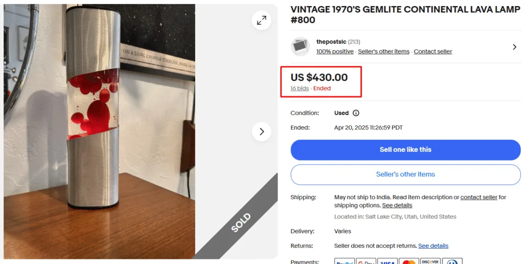 1970s Gemlite Continental Lava Lamp