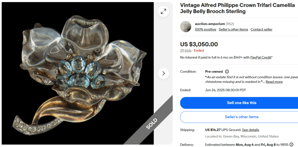 Alfred Philippe Crown Trifari Camellia Jelly Belly Brooch