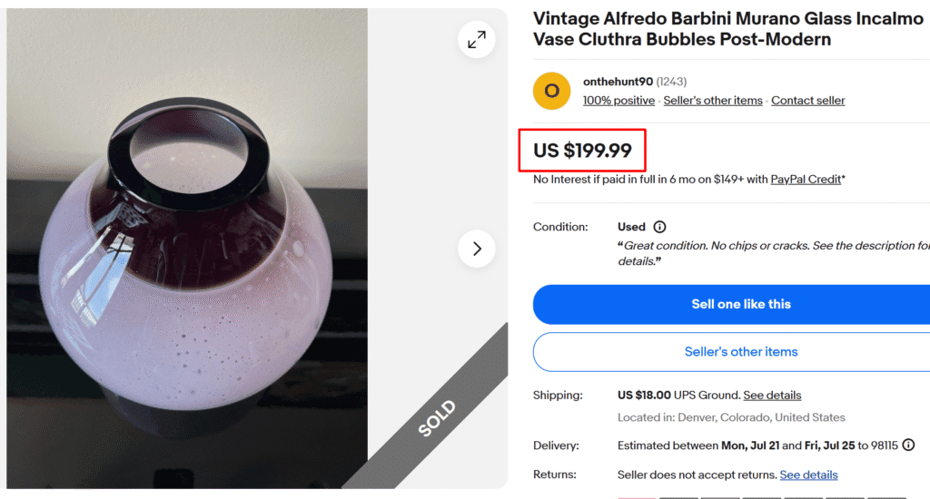 Alfredo Barbini Incalmo Murano Glass Vase