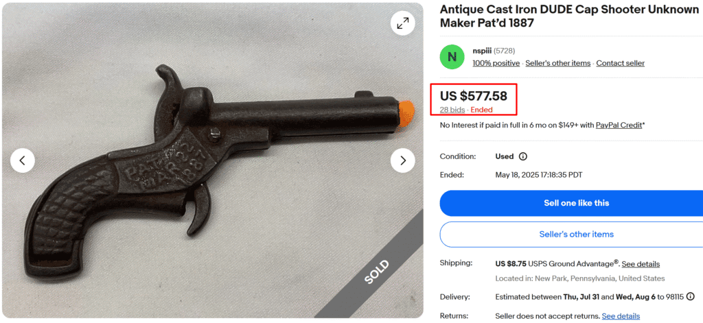 Antique Cast Iron Patented Cap Shooter Gun