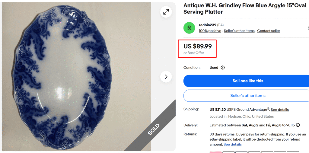 Antique WH Grindley Flow Blue Argyle Platter
