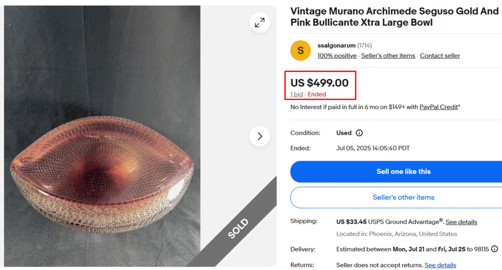 Archimede Seguso Gold And Pink Bullicante Bowl