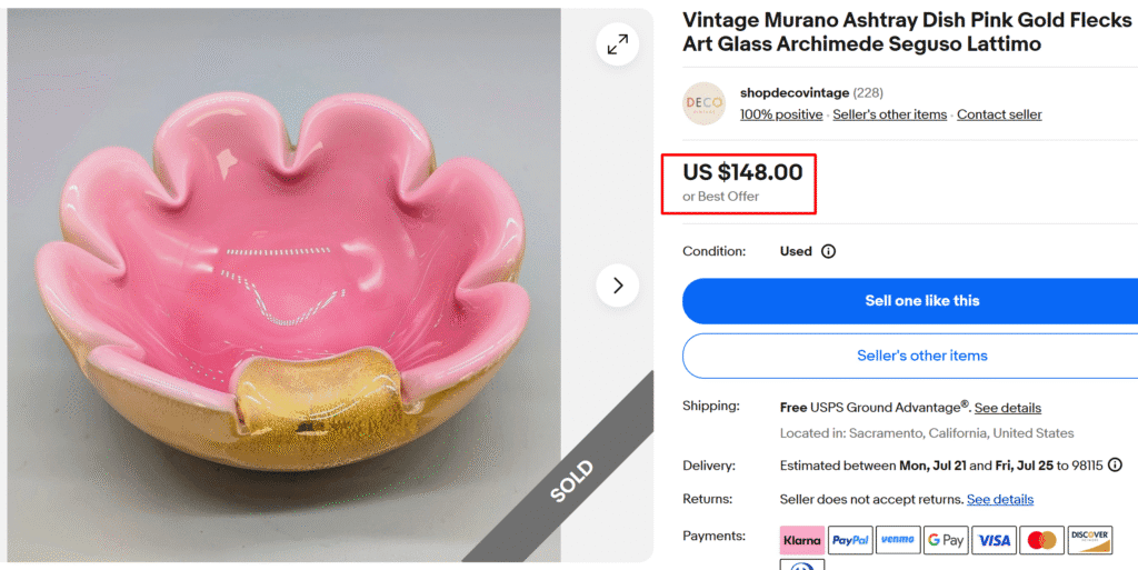 Archimede Seguso Lattimo Pink Gold Ashtray