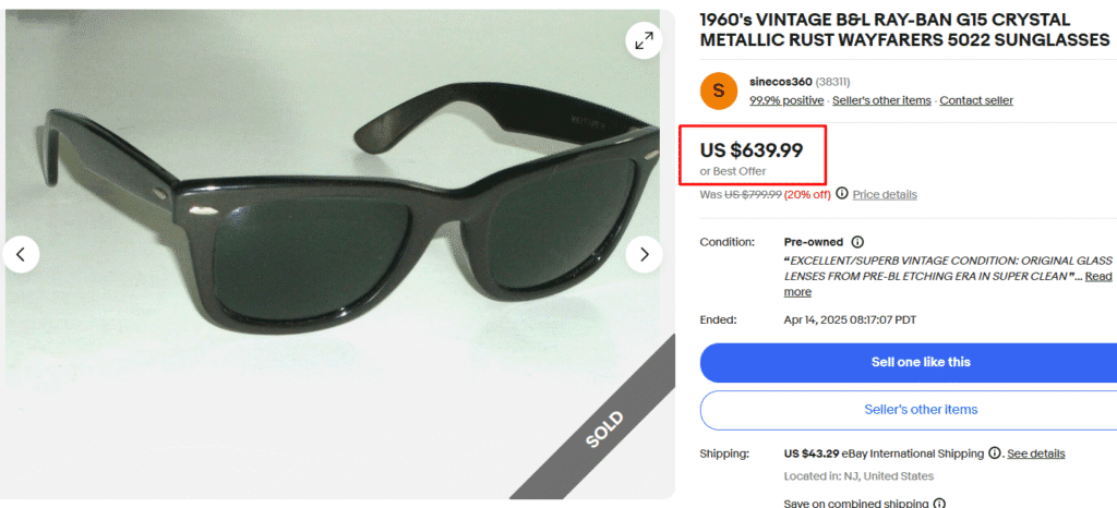 B&L Ray-Ban G15 Crystal Wayfarers 5022 Sunglasses