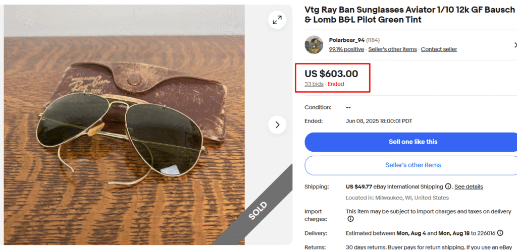 Bausch & Lomb Ray-Ban Aviator Pilot Sunglasses