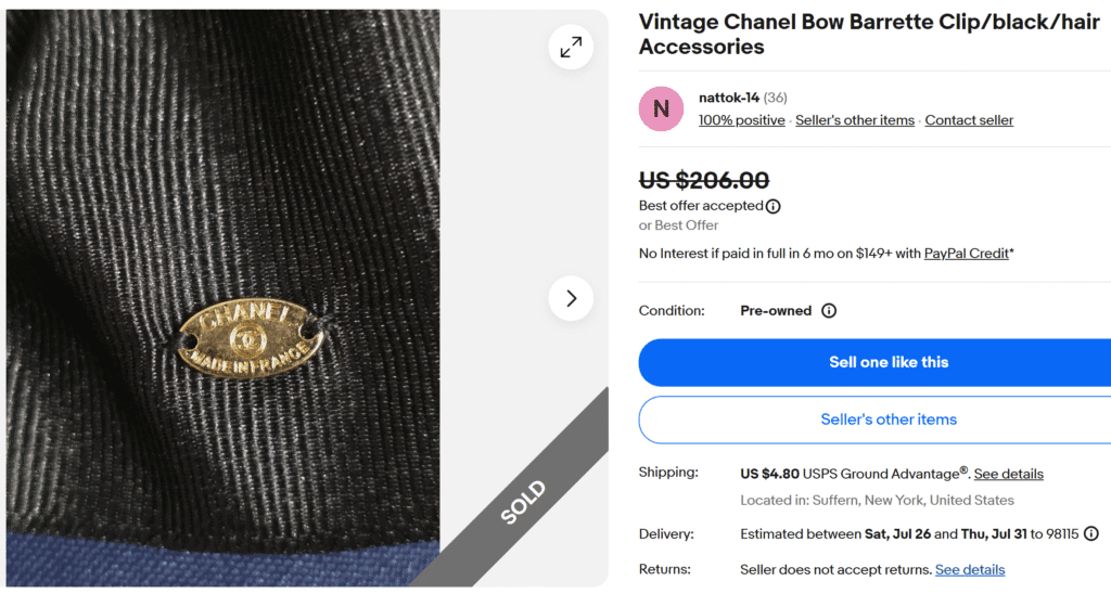 Chanel Bow Barrette Clip Metal Tag