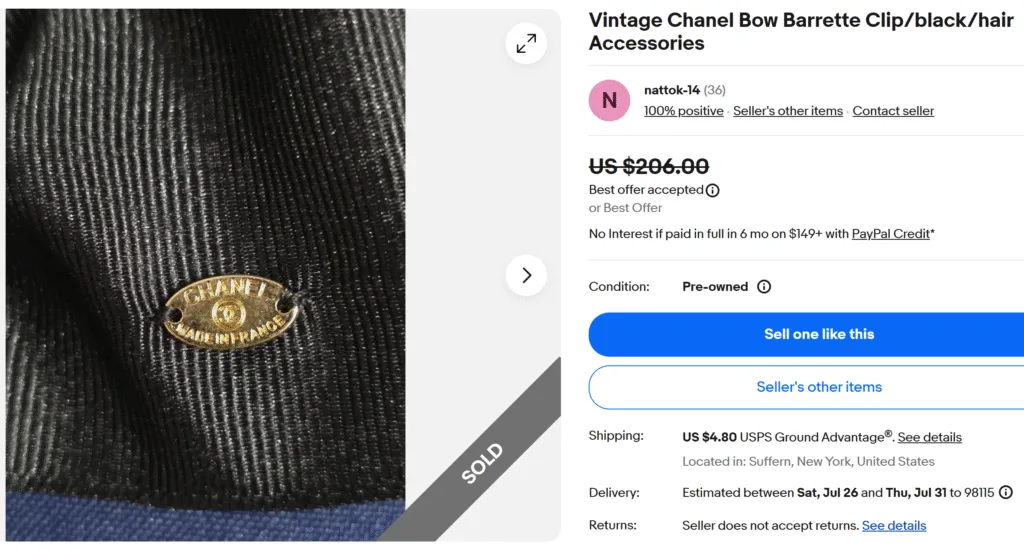 Chanel Bow Barrette Clip Metal Tag