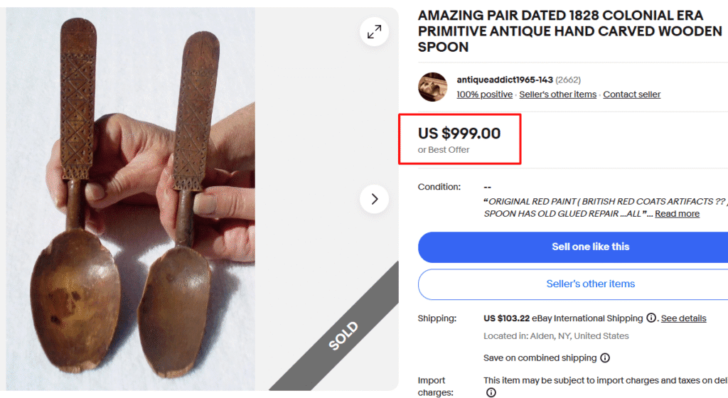 Colonial Era Hand Carved Wooden Spoons