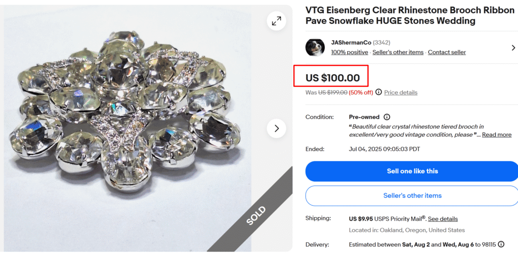 Eisenberg Rhinestone Snowflake Brooch