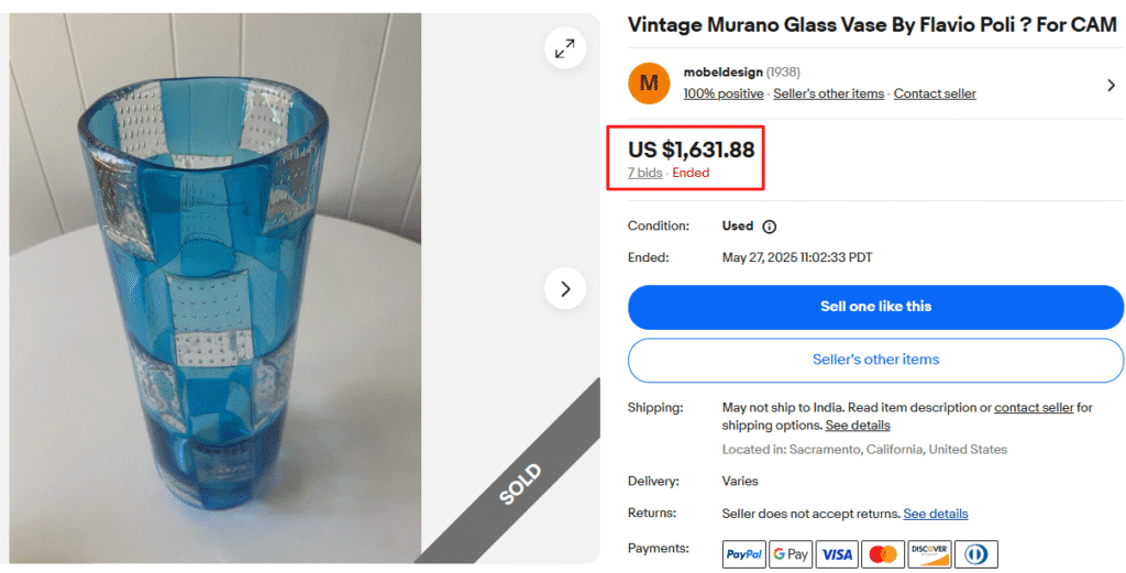 Flavio Poli Murano Glass Vase