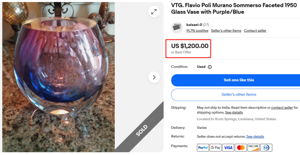 Flavio Poli Sommerso Murano Glass Vase