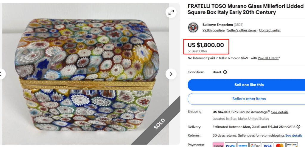 Fratelli Toso Millefiori Murano Glass Box