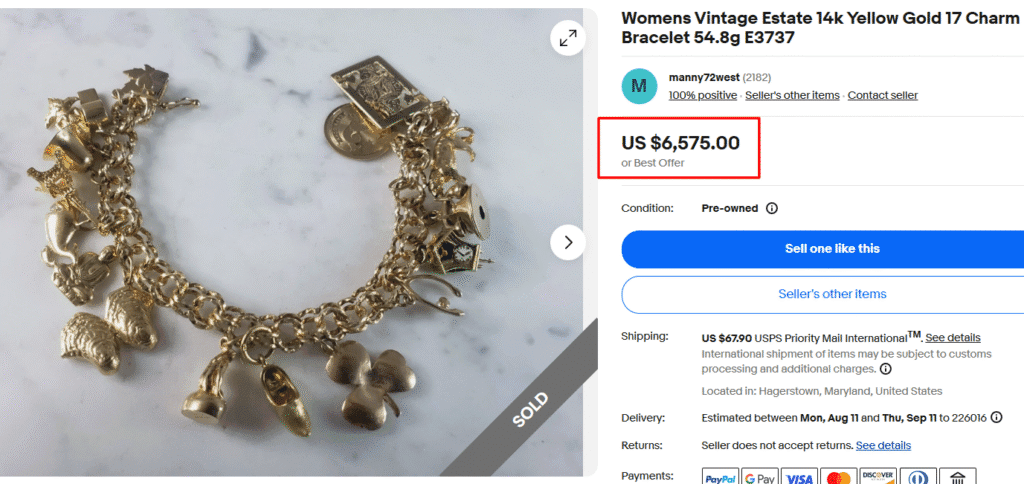 Full 14k Yellow Gold Charm Bracelet with 17 Charms