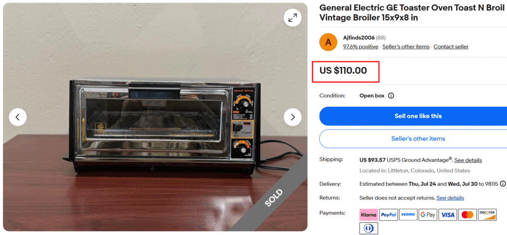 General Electric Toaster Oven Broiler