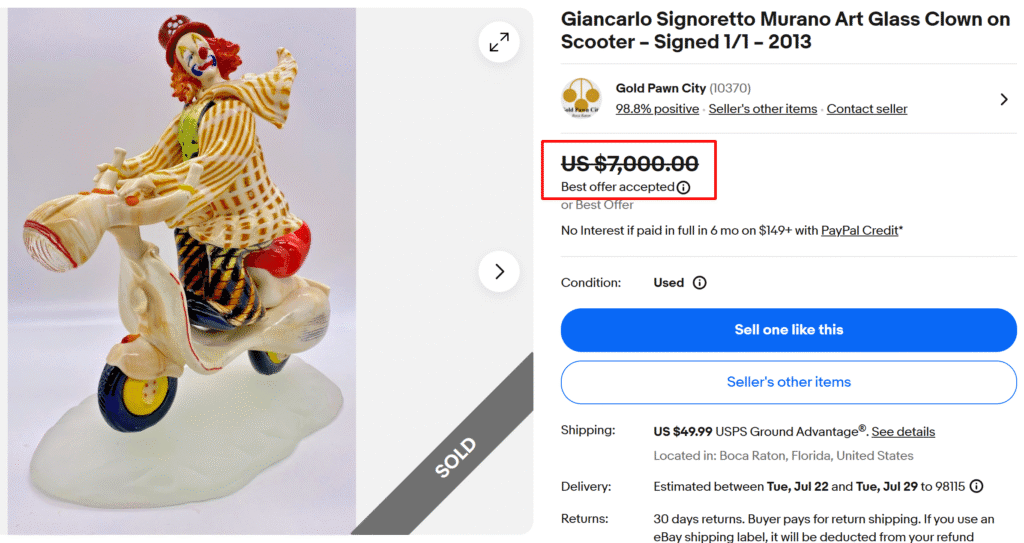 Giancarlo Signoretto Clown on Scooter Figurine